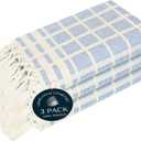 Sky Blue and White Dotted Matrix Kitchen Towels 3 Pack, 100% Cotton, 16x26 Inch, Tassel Edged Dish Towels, Reusable, Soft, Quick Drying, Great for Drying Dishes