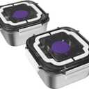 Set of 2 Salad Container for Lunch Large-60-oz Salad Bowl with Lid,3 Compartment Bento-Style Tray and 1.5-oz Salad Dressings Container,Stainless Steel container with Lids, Lunch Box, Bento BoxWhite