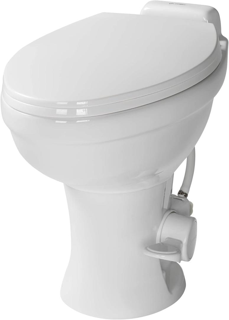 Lippert Flow Max RV Toilet with Elongated Ceramic Bowl, 18" Standard Profile, Full-Size Residential Seat, Easy-Close Lid, Efficient Flush - 2022113192