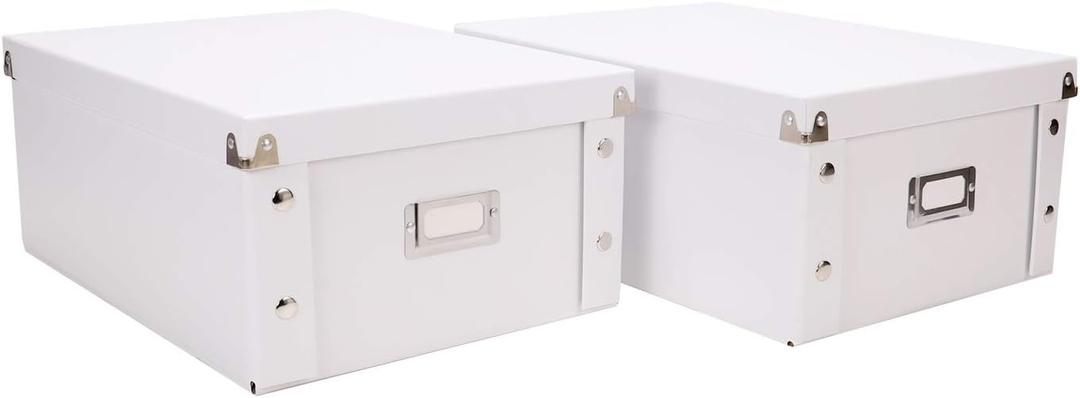 Snap-N-Store CD Storage Box - Pack of 2 - Durable Disc Holder with Lid to Store for Discs (2 Pack - Doublewide CD, White)