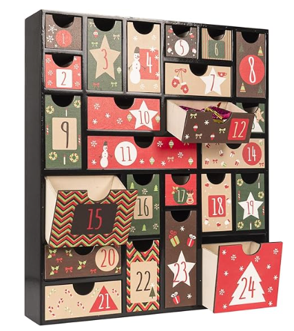 SUNGIFT Wooden Advent Calendar, Christmas Countdown Calendar Boxes with 24 Drawers and Numbers to Fill 2025, DIY Reusable Advent Calendar Decoration Xmas Gift for Kids, Adults, Family, Friends