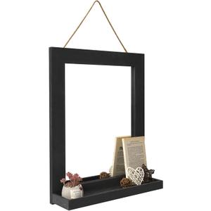 Emfogo Wall Mirror with Shelf, 20 x 16 inch Farmhouse Decor Wall Mirror Hanging for Bathroom, Vanity, Bedroom, Entryway, Living Room (Weathered Black)