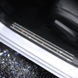 Luster Crystal Car Door Sill Plate Protectors, Bling Diamond Door Entry Guards Sill Scuff Cover Panel Step Protector Sticker with Sparkling Rhinestones Universal White & Black 2 Pcs