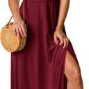 ANRABESS Women Summer Deep V Neck Short Sleeve Dresses Slit Elegant Wedding Guest Formal Cocktail Evening Maxi Long Dress (Large, Wine Red)