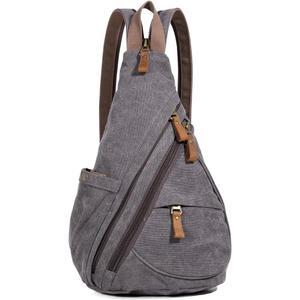 KL928 Canvas Sling Bag - Small Crossbody Backpack Shoulder Casual Daypack Rucksack for Men Women(Large Version,Dark Grey)