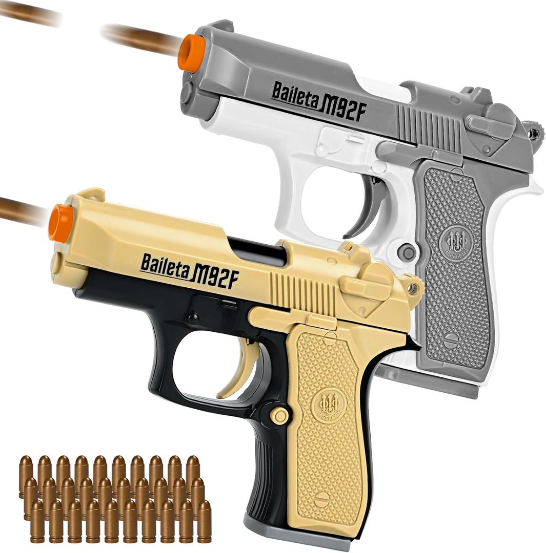 2 Pack Toy Guns for Nerf Pistol Gun - Mini Realistic Pistol Toy Blaster Gun for Boy Ages 6 7 8 9 Year Old Indoor Outdoor Present for Adult Kid Holiday Birthday (Sand+grey)