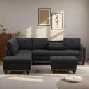 L Shaped Couches for Living Room, Sectional Couch Living Room Furniture with Storage Ottoman, Modular Sectional Sofa with Movable Chaise for Apartment Office, Black Grey