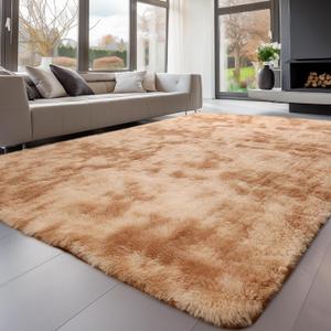 Sour Lemon Area Rugs 9x12 Living Room, Large Area Rug Shag Shaggy Carpet Soft Plush Furry Bedside Rug, Machine Washable Area Rugs for Bedroom Kids Girls Boys Home Decor Anti Slip (Light Camel)