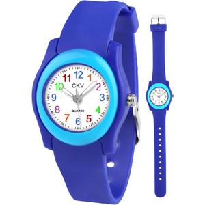 CKV Kids Watch for Boys Girls Watches Age 3-12, 1.18" Dial-3 ATM Waterproof Child Wristwatch Time Teaching Easy to Read Kids Presents (DARK BLUE)