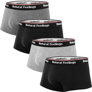 Natural Feelings Mens Underwear Boxer Briefs Pouch Trunks Underwear for Men 1.5" No Fly Boxer Trunks 4-Pack