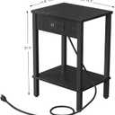 VIMBER Side Table with Charging Station, Set of 2 End Tables with USB Port and Outlets, Nightstands with 2-Tier Storage Shelves, Sofa Table for Small Space, Living Room, Bedroom Black 102B2