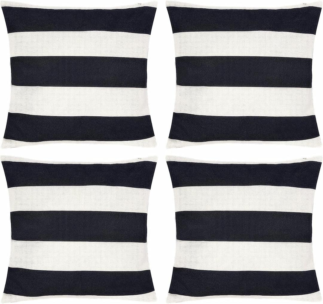 tiggell 4 Pack Waterproof Pillow Covers Outdoor Throw Pillowcases Decorative Garden Cushion Case for Home Garden Patio Couch Balcony Striped (16 * 16 inch, Black & White)