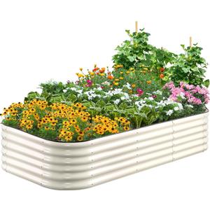 Quictent Galvanized Raised Garden Bed Kit Tall, 6x3x1.5 ft Oval Large Planting Box Rubber Strip Edging, for Vegetables Outdoor Strengthened by Crossbar (Beige)