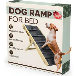 Dog Ramp for Bed BuddyRamp Wooden Adjustable Pet Ramp 32.7 x 15.7 x 19.7, Non-Slip Carpet Surface, Foldable & Portable, Ideal for Large, Medium and Small Dogs