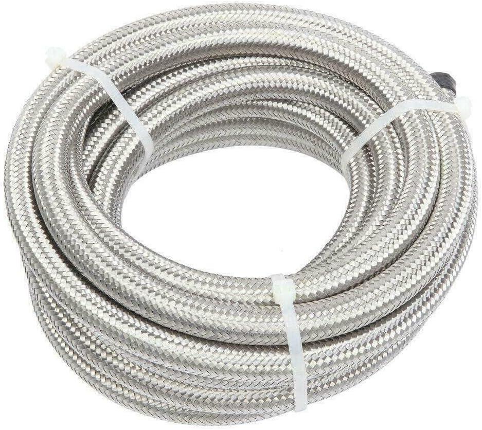 8AN 20Feet Stainless Steel Nylon Braided Fuel Line Hose Oil Gas Hose Oil Line Hose Silver