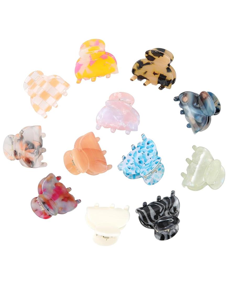 Claw Jaw Hair Clips 12PCS Small for Thin Hair Styling Mini Accessories Classic Clamp for Women Girls (Sequins Stones)