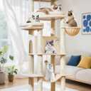 Taoqimiao 71 Inches Cat Tree for Large Cats 20lbs+, 3 Giant Perches, Multi-Level Cat Tree Tower, Widened Cat Condo with 9 Scratching Posts, Luxurious Hammcock & Basket, Beige, MS034M