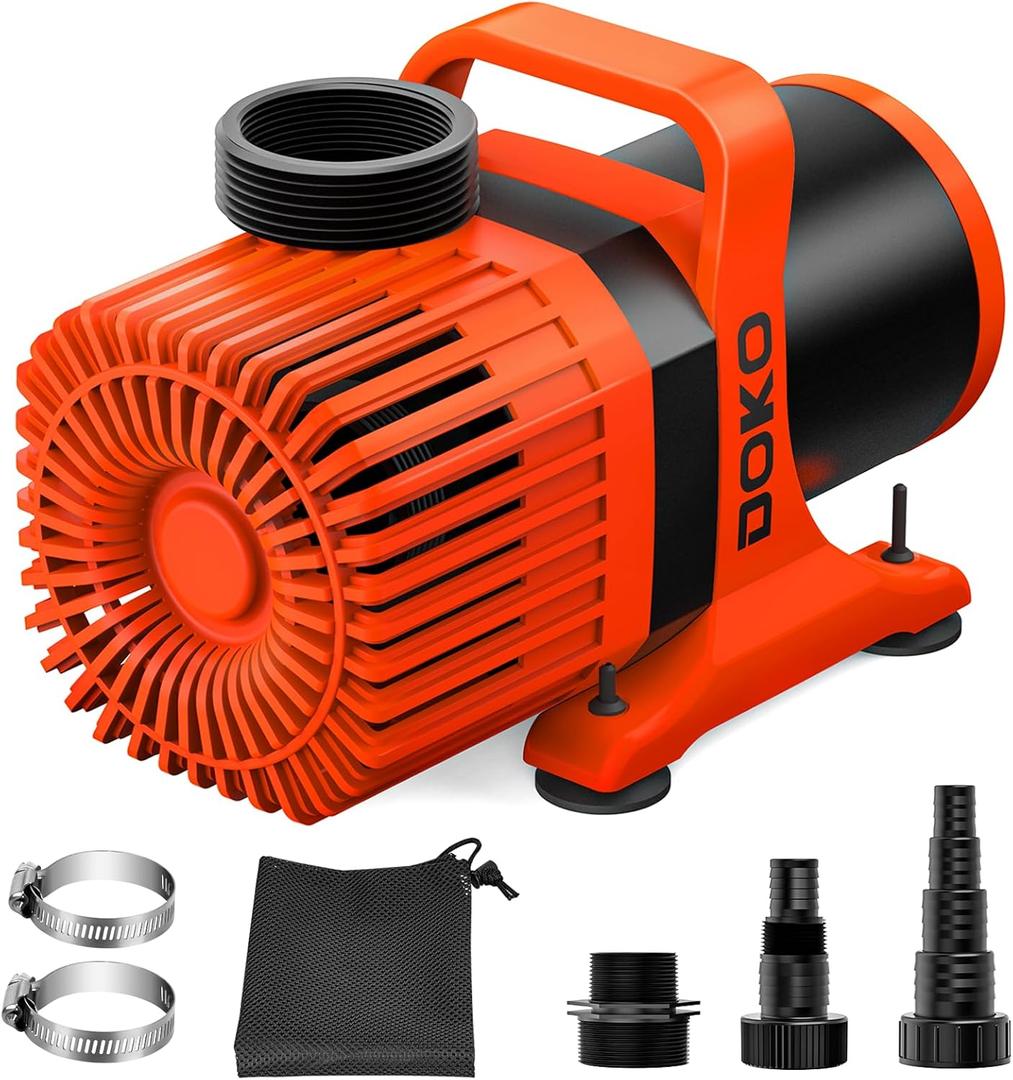 DOKO Submersible Water Pump, 4000GPH Pond Pump with 20FT Power Cord and 21 FT Lift Heigh, 350W Ultra Quiet Fountain Water Pump for Pond, Aquarium, Waterfall, Fish Tank, Hydroponic