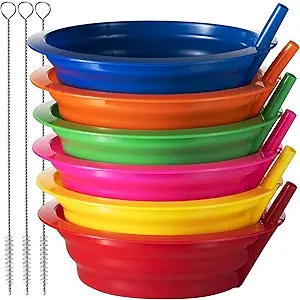 Cereal Bowls with Straws for Kids - (Set of 6 - 20-Ounce Bowls) BPA-Free Plastic Reusable Built-In Straw Bowl for Kids, Children & Toddlers, Dishwasher and Microwave Safe,