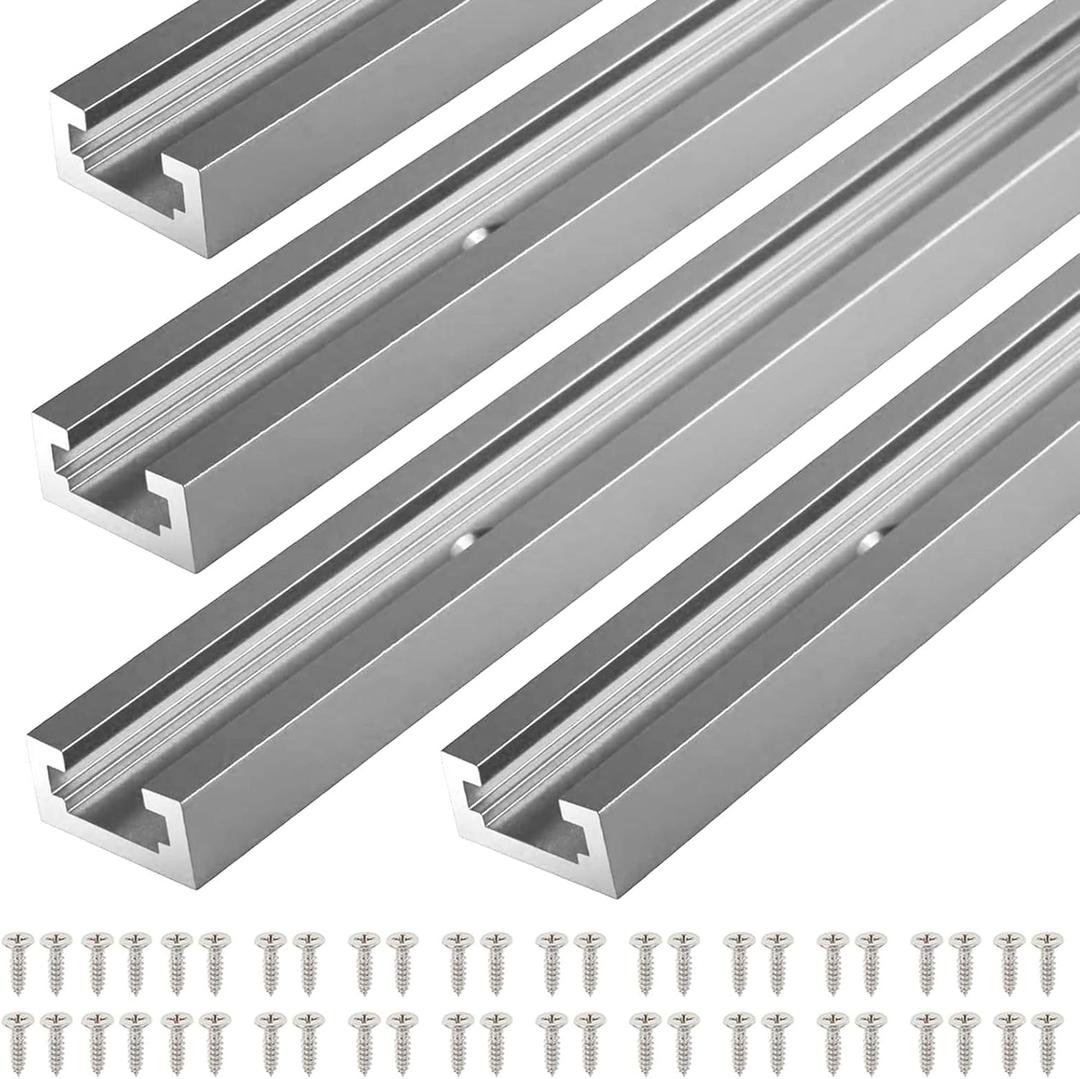 T Tracks for Woodworking,4Pcs Aluminum 48 inch Double Cut Profile Universal with Predrilled Mounting Holes and 48 Pcs Screws Silver
