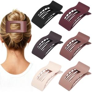 French Flat Hair Clips for Women 6pcs Hair Claw Clips for Thick or Thin Hair Matte Claw Clips for Girls Barrettes Non-Slip Strong Hold Hair Accessories for Women (Brown Scarlet)