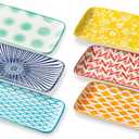 Ceramic Rectangle Salad Plates Set - 8.1" x 4.5" Rectangular Serving Trays - Serving Platter for Sushi Dessert Pasta Appetizer Dinner - Microwave Dishwasher Safe - Set of 6 - Assorted Colors (8.3 inch, 6 pcs)