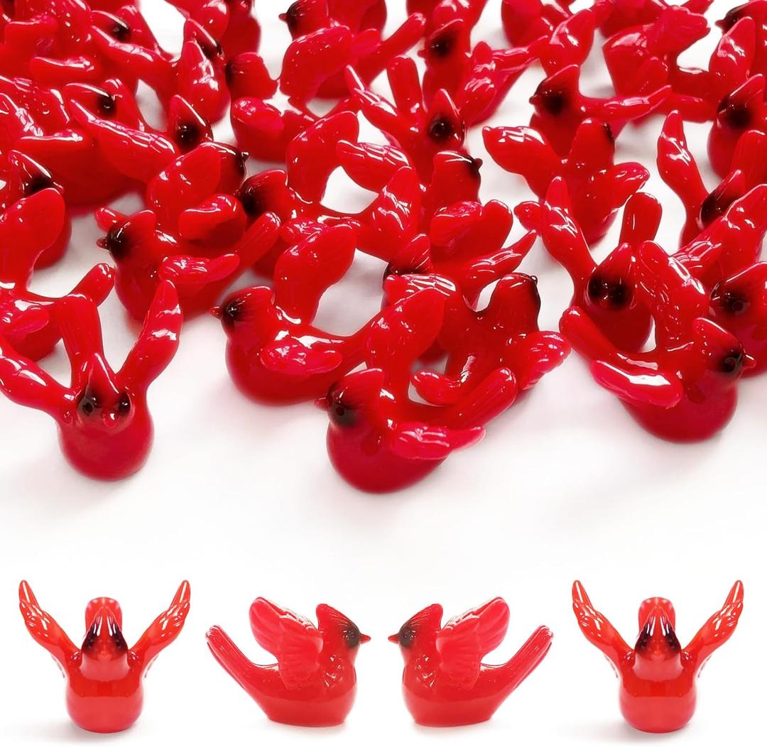 2 x 50 Pcs Mini Cardinal Figurines Miniature Resin Bird Tiny Animals to Hide Small Plastic Red Christmas Ornaments Crafts for Home Garden Decor Cute Cardinal Gifts for Women