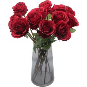 Hananona Artificial Roses Flowers for Flower Arrangement, 12 Pcs Silk Red Rose Bouquet for Home Decoration, Faux Roses for Parties and Wedding Decoration (Red, 12)