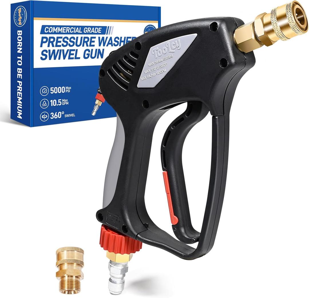 5000 PSI Short Pressure Washer Gun 3/8" Swivel QC & M22-14 Fittings | 10.5 GPM Sturdy Easy Pull Design for Gas Power Washer Compatible with Simpson, Craftsman, Ryobi, Greenworks Car Roof Wash