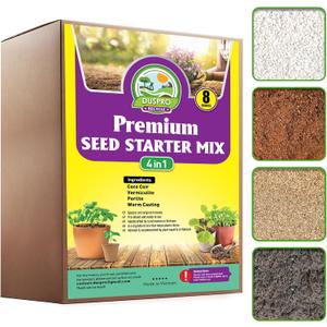 Seed Starter Potting Soil Mix, 8 Dry Quarts, Ready-to-Use Peat-Free Coco Coir Seed Starting Mix 4-in-1 Blend with Perlite, Vermiculite & Worm Castings for Germination & Seedlings