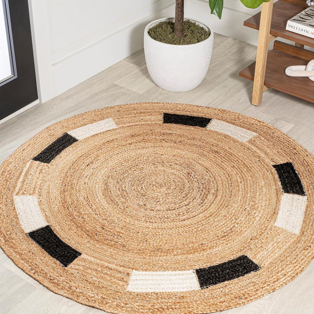 JONATHAN Y Porto Jute Circle Natural/Cream/Black 4' Round Indoor Area Rug, Cottage, Geometric, Easy-Cleaning for Living Room, Bedroom, Kitchen, Pet Friendly, Non-Shedding (RNF106A-4R)