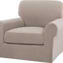 Turquoize 2 Piece Chair Covers Chair Slipcovers for Living Room Armchair Couch Cover Chair Sofa Cover with Individual Cushion Covers Furniture Cover for Chairs Feature Jacquard Fabric (Chair, Sand)