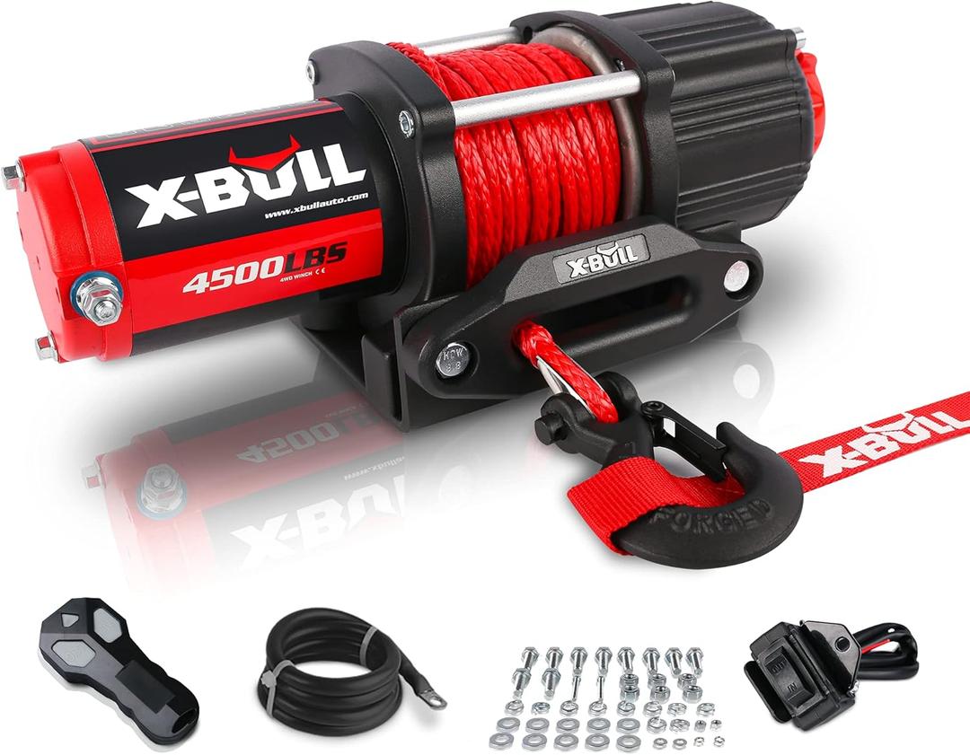 X-BULL 4500 lbs Winch 12V Electric Winch Kits with Fairlead, ATV/UTV Winch with Waterproof Synthetic Rope Winch with Wireless Remotes and Mounting Bracket