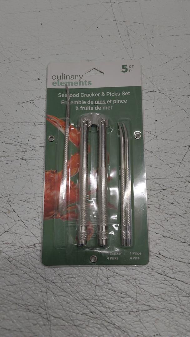 Culinary Elements Stainless Steel Seafood Cracker and Pick 5 Piece Set, Crab Leg Cracker Tools, Tool for Cracking Seafood And Picks For Picking Meat Out Of Shell, Heavy Duty & Dishwasher Safe