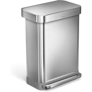 simplehuman 55 Liter / 14.5 Gallon Rectangular Hands-Free Kitchen Step Trash Can with Soft-Close Lid, Brushed Stainless Steel