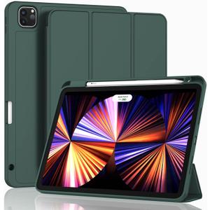 ZryXal New iPad Pro 11 Inch Case 2022(4th Gen)/2021(3rd Gen)/2020(2nd Gen) with Pencil Holder, Smart iPad Case [Support Touch ID and Auto Wake/Sleep] with Auto 2nd Gen Pencil Charging (Midnight Green)