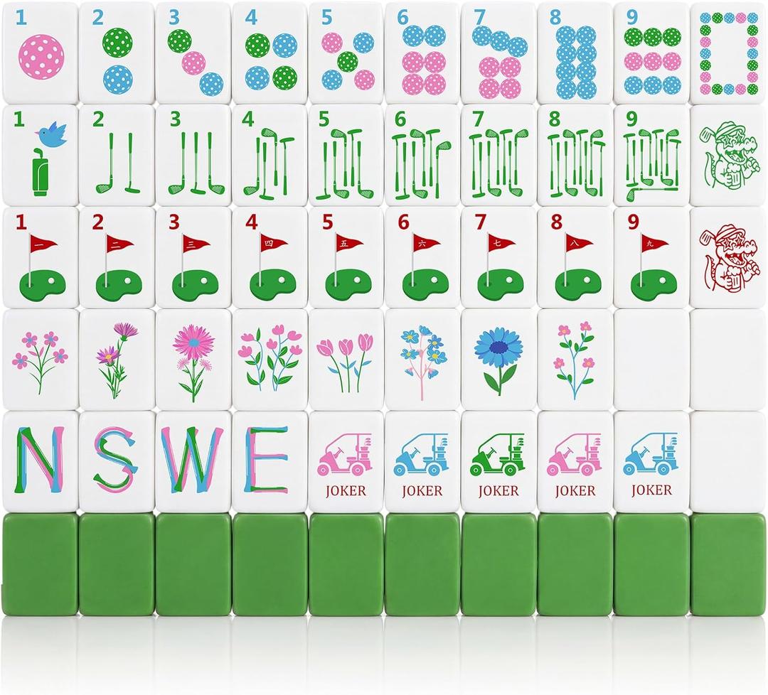 Blue Ocean Engraved Themed Engraved American Mahjong Tile Set 160 Quality White Tile (1.2 Inch, Tiles Only) Nautical Mini American Mahjong Game for Ideal Gift(Golf Style)