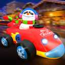 OurWarm 8FT Christmas Car Inflatable Snowman, Cute Blow Up Snowman Driving Racecar with Built-in LED Lights and Blower, Christmas Inflatables Outdoor Decorations for Lawn Yard Xmas Outside Decor