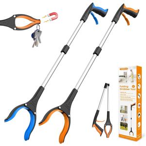 32" Grabber Reacher Tool, 2-Pack Foldable Reacher Grabber Pickup Tool with 360 Rotating Jaw & Magnet, Trash Picker Upper Grabber, Lightweight Grabbers for Seniors Heavy Duty