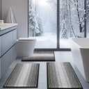 BSICPRO Bathroom Rugs Sets 3 Piece, Toilet Rugs U-Shaped Contour Bath Mat Set, Striped Absorbent Non Slip Chenille Shower Mat, Black
