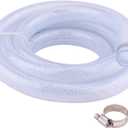 Soft Braided PVC Tubing - 3/4" ID x 1" OD High Pressure Clear Flexible PVC Tube Reinforced Vinyl Hose for Water, Oil with 2pcs Hose Clamps (10Ft)