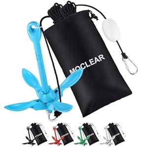 Moclear Kayak Anchor Kit, 3.5 lb Compact Folding Grapnel Anchor for Kayaks, Canoes, SUPs, Jet Skis, Small Boats - Lightweight Portable Marine Boat Anchor with Rust-Resistant Design (Blue)