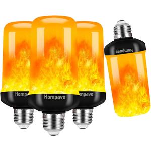 Hompavo Upgraded LED Flame Light Bulbs, 4 Modes Flickering Light Bulbs with Upside Down Effect, E26/E27 Flame Bulb for Halloween, Christmas, Party, Indoor and Outdoor Home Decoration (4 Pack)