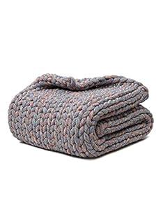 YnM Weighted Blanket, Handmade Chunky Knitted Design, Soft and Cozy, Temperature Regulating and Breathable, Machine Washable Throw for Sleep or Home Decor (Red Blue Fancy Yarn, 50x60 Inch, 10lbs)