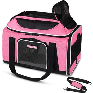 Petskd Top-Expandable Pet Carrier 18x11x11 Inches Delta American United Airline Approved, Soft-Sided Carrier for Small Cats and Dogs with Locking Safety Zippers and Anti-Scratch Mesh (Pink)