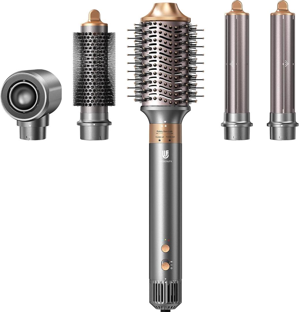 Hair Dryer Brush, webeauty 5 in 1 Professional Hot Air Styling, High-Speed Negative Ionic Hair Dryer Fast Drying, Multi Hair Styler with Air Curling Iron, Volumizing, Straightening (Grey Gold)