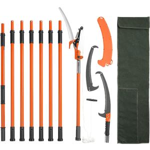 VEVOR Manual Pole Saw, 7.3-27 ft Extendable Tree Pruner, Sharp Steel Blade and Scissors High Branches Trimming, Branch Trimmer with Lightweight 8 Fiberglass Handles, for Pruning Palms and Shrubs