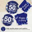 96Pcs 50th Birthday Party Decorations Happy Fathers Day Paper Plates and Napkins Disposable Blue Silver 50 Years Old Tableware Set for Men Women 50th Birthday Anniversary Party Supplies Serves 24
