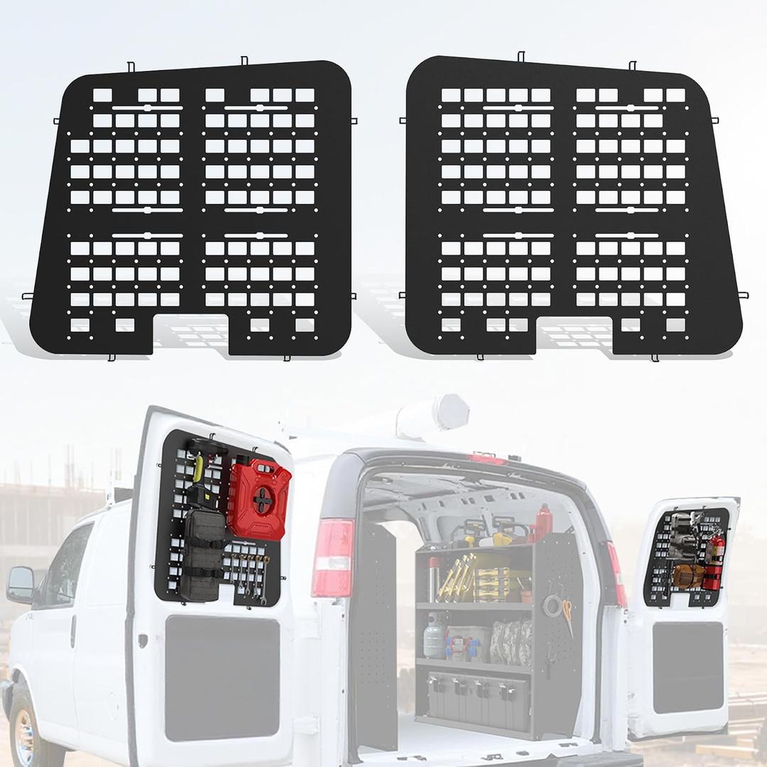 MELIPRON Van Window Security Screens Fit for Chevy Express/GMC Savana Rear Door, Anti-Theft MOLLE Van Window Guards, Steel Safety Screens for Cargo Vans