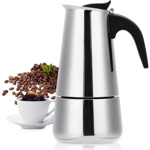 Stovetop Espresso Maker, 9 cup Moka Pot, Italian Coffee Maker Percolator, Stainless Steel Espresso Pots, 450ml/15oz(Espresso Cup=50ml/1.7oz) Coffee Pot Cafe Maker for Induction Cookers, Hobs (Sliver)